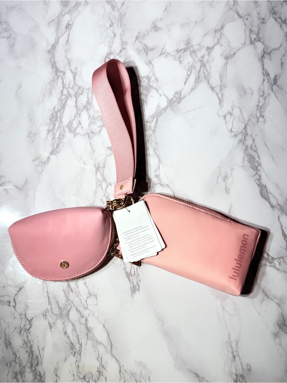 Lululemon dual pouch wristlet wallet pink gold